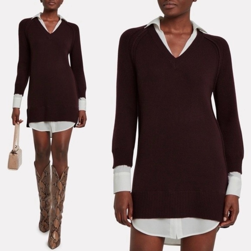 Brochu Walker Layered Looker Sweater Dress M Cashmere Wool Burgundy Red